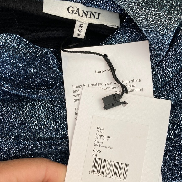 Ganni Metallic‎ Blue Blouse Size 4 - Picture 2 of 6